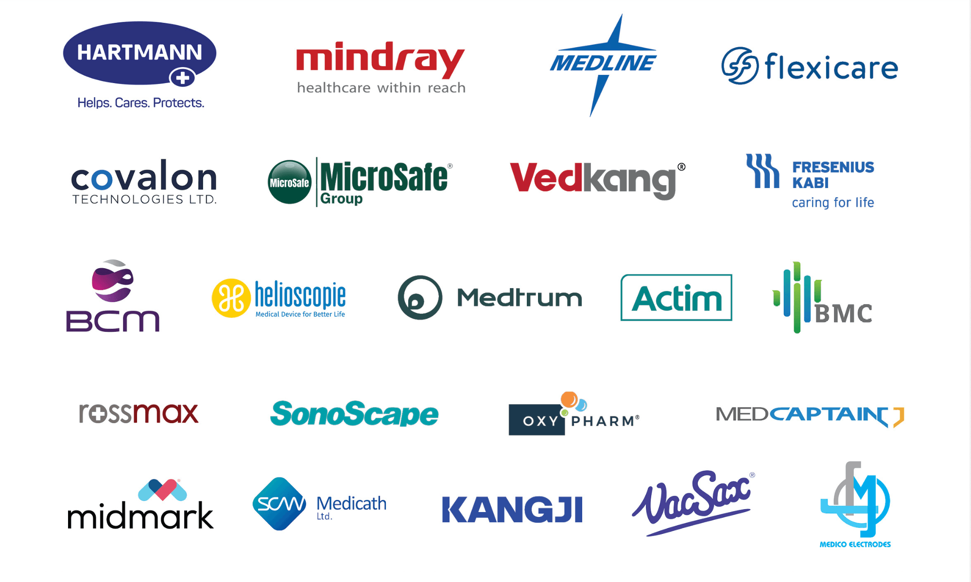 Healthcare brands represented by Jamjoom including Hartmann, Mindray, Medline, Flexicare, Covalon, MicroSafe, Vedkang, Fresenius Kabi, BCM, Helioscopie, Medtrum, Actim, BMC, Rossmax, SonoScape, Oxypharm, Medcaptain, Midmark, SCW Medicath, Kangji, VacSax, and Medico Electrodes.