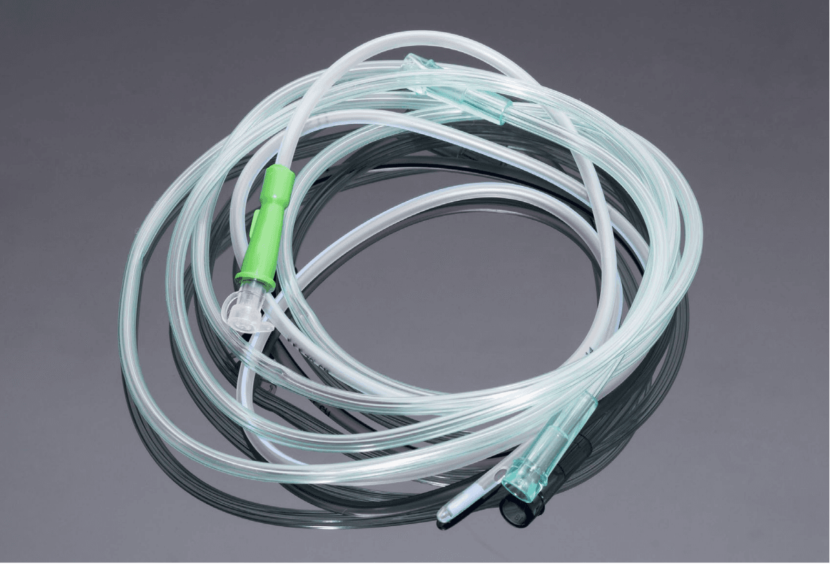 Coiled medical tubing used for infusion or related clinical delivery workflows.